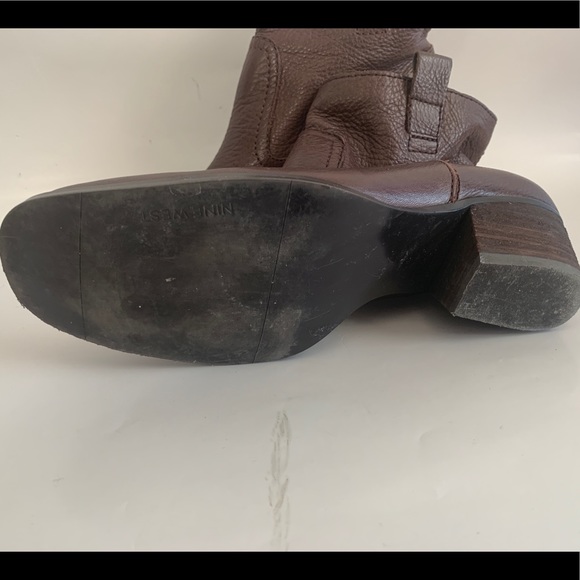Nine West Brown Leather Booties Square Toe - sz 6 - Picture 2 of 6
